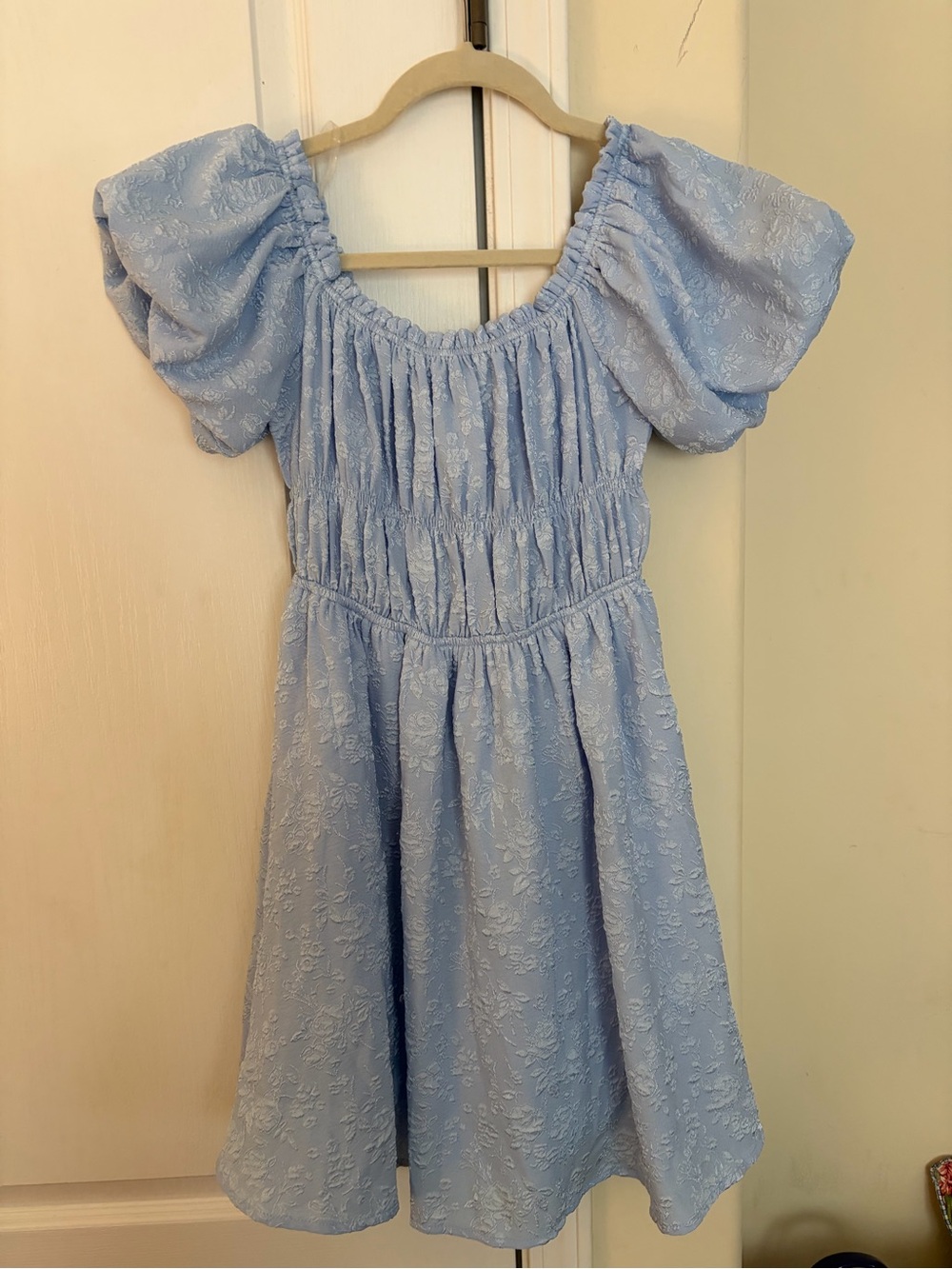 Lizard Thicket Light Blue Puff Sleeve Kids Dress - Smocked Bodice